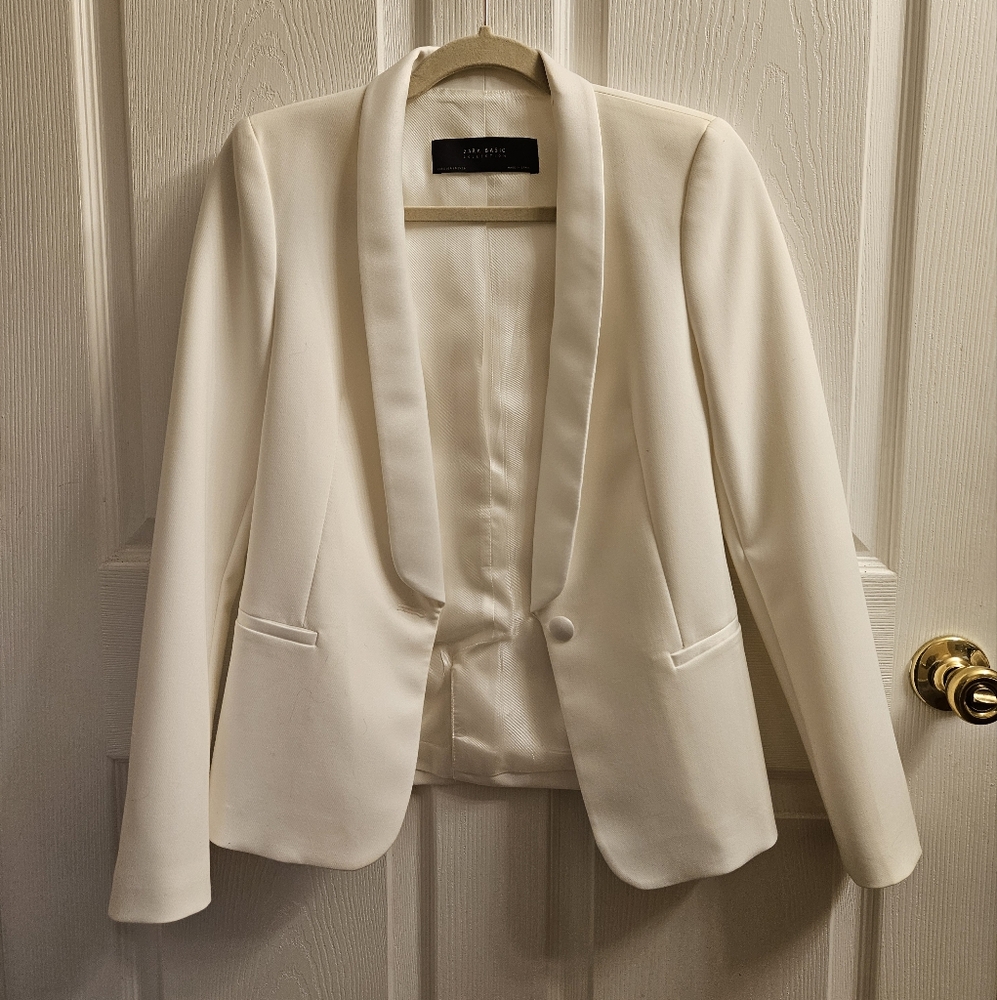 Zara White Tuxedo Blazer